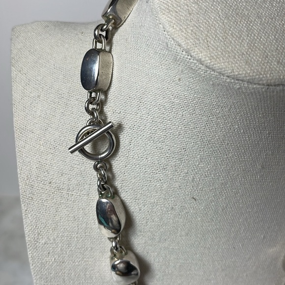 Graduated flat bead, chunky sterling silver necklace. - Picture 5 of 9